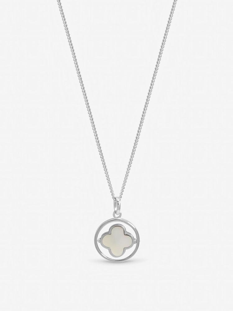 Inicio Sterling Silver Plated Mother of Pearl Spinner Clover Pendant Gift Pouch - Image 1 of 1