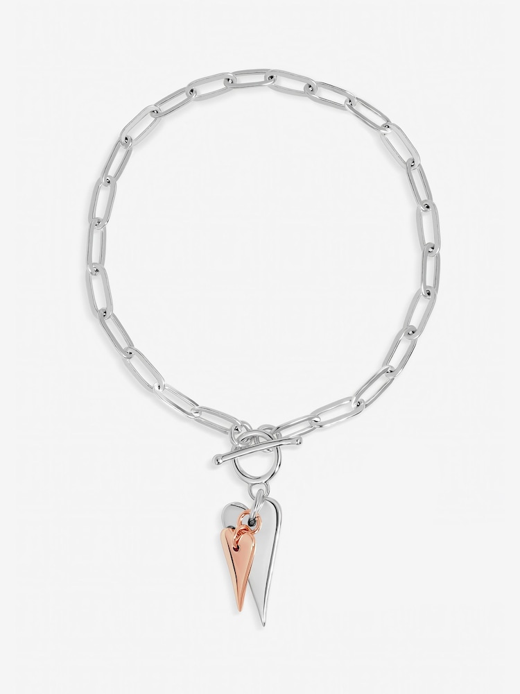 Simply Silver 925 Sterling Silver Two Tone T-Bar Heart Bracelet Gift Pouch - Image 1 of 1