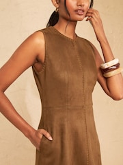 Love & Roses Tan Brown Faux Suedette Mini Dress With Whipstitch Trim Detail - Image 2 of 5