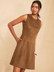 Love & Roses Tan Brown Faux Suedette Mini Dress With Whipstitch Trim Detail - Image 3 of 5