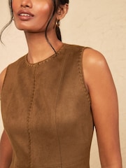 Love & Roses Tan Brown Faux Suedette Mini Dress With Whipstitch Trim Detail - Image 5 of 5