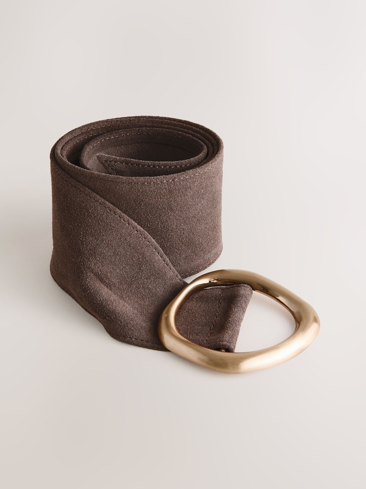 Chocolate Brown Suede Wide Leather Sash Belt - Image 2 of 3