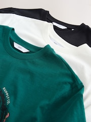 Black/Stone/Green Regular Fit Graphic Print T-Shirts 3 Pack - Image 13 of 15