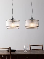 The Set 2 Pack Black Ribbed Glass Pendant Ceiling Light - Image 1 of 5