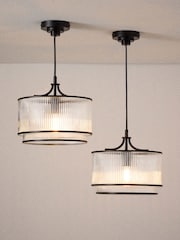 The Set 2 Pack Black Ribbed Glass Pendant Ceiling Light - Image 3 of 5
