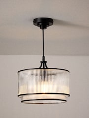 The Set 2 Pack Black Ribbed Glass Pendant Ceiling Light - Image 4 of 5