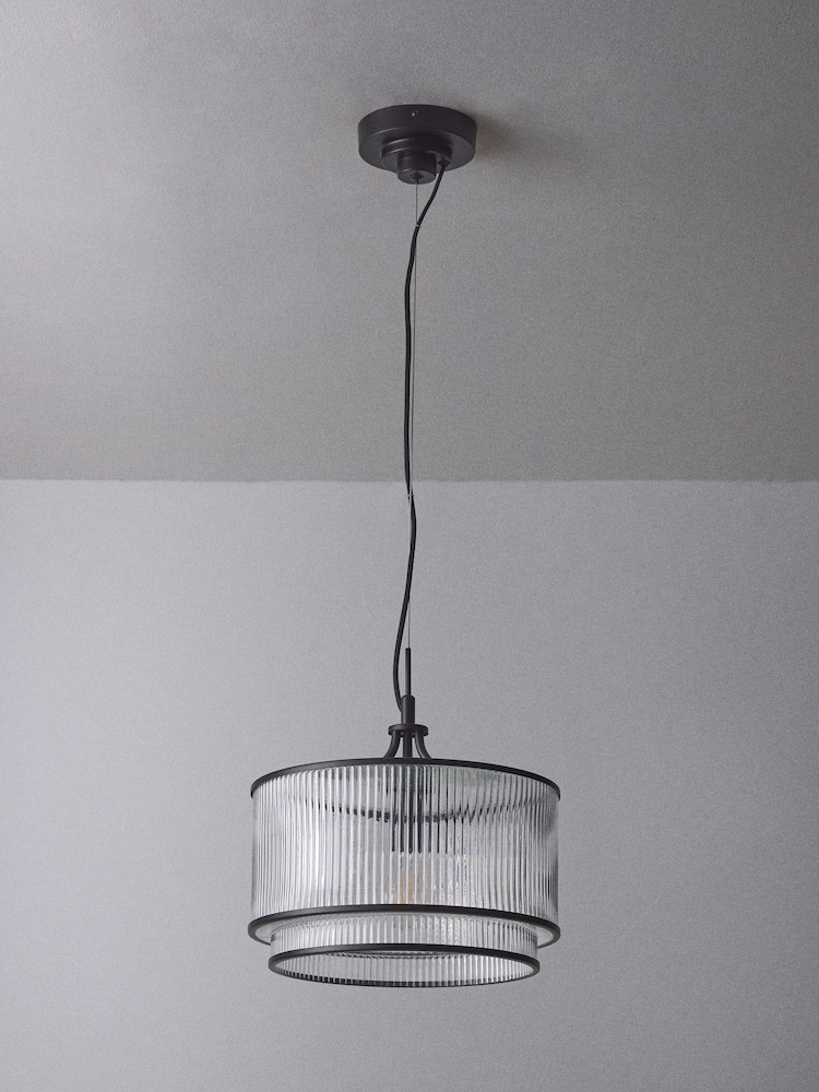 The Set 2 Pack Black Ribbed Glass Pendant Ceiling Lights - Image 4 of 4