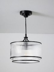 The Set 2 Pack Black Ribbed Glass Pendant Ceiling Light - Image 5 of 5