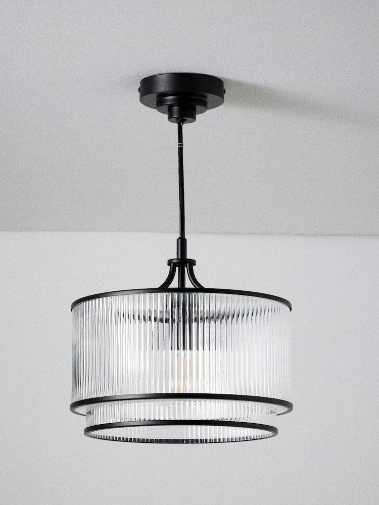 The Set 2 Pack Black Ribbed Glass Pendant Ceiling Light - Image 5 of 5 The Set 2 Pack Black Ribbed Glass Pendant Ceiling Light - Image 5 of 5