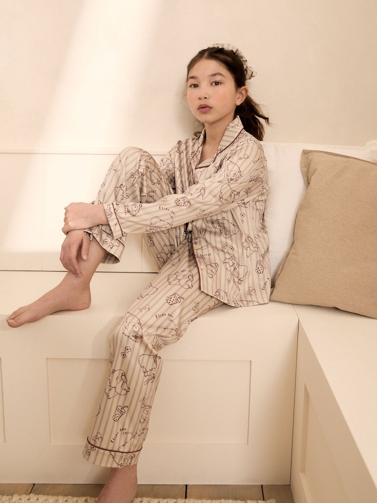 Neutral - Capybara Satin Button Through Pyjamas (3-16yrs) - Imagen 1 de 3