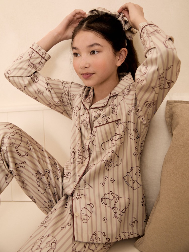 Neutral - Capybara Satin Button Through Pyjamas (3-16yrs) - Imagen 2 de 3
