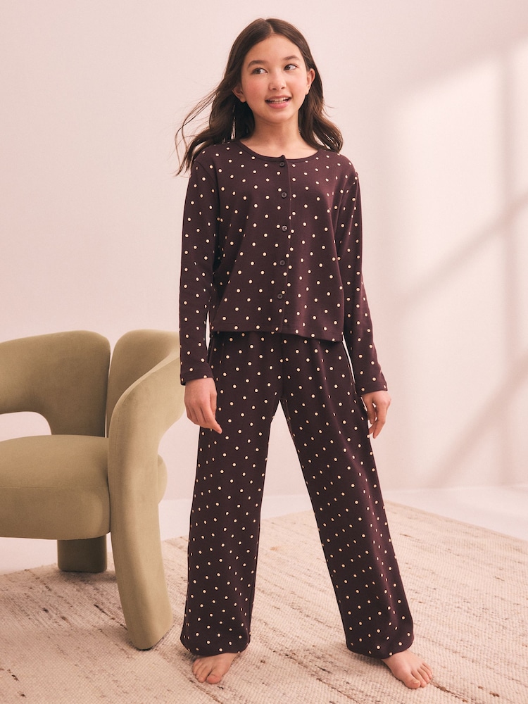 Chocoloate Spot Cardigan Wide Leg Pyjamas 1 Pack (3-16yrs) - Image 1 of 9