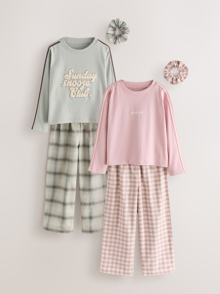 Green/Pink Woven Wide Leg Pyjamas 2 Pack (3-16yrs) - Image 2 of 12 Green/Pink Woven Wide Leg Pyjamas 2 Pack (3-16yrs) - Image 2 of 12