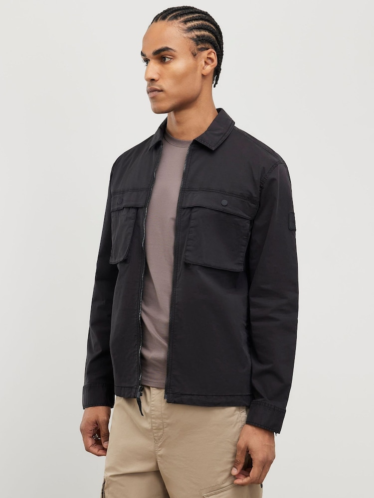 River Island Black Regular Fit Paper Touch Overshirt - Image 1 of 4