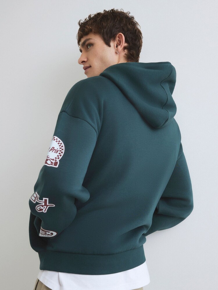 River Island Green Oversized Monde Appliqué Hoodie - Image 2 of 4
