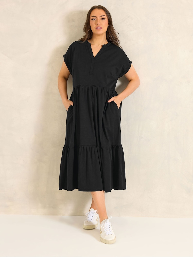 Μαύρο - Φόρεμα Evans Tiered Slub από βαμβάκι Midi - Εικόνα 1 του 5