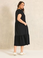 Μαύρο - Φόρεμα Evans Tiered Slub από βαμβάκι Midi - Εικόνα 3 του 5