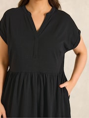 Μαύρο - Φόρεμα Evans Tiered Slub από βαμβάκι Midi - Εικόνα 4 του 5