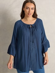 Evans Blue Long Sleeve Crochet Blouse - Image 1 of 5