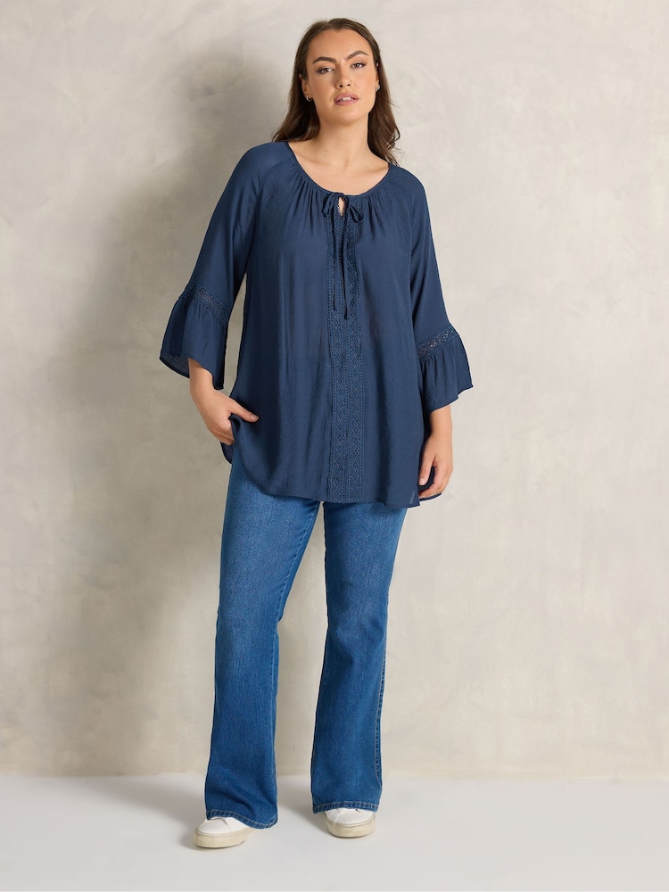 Evans Blue Long Sleeve Crochet Blouse - Image 2 of 5