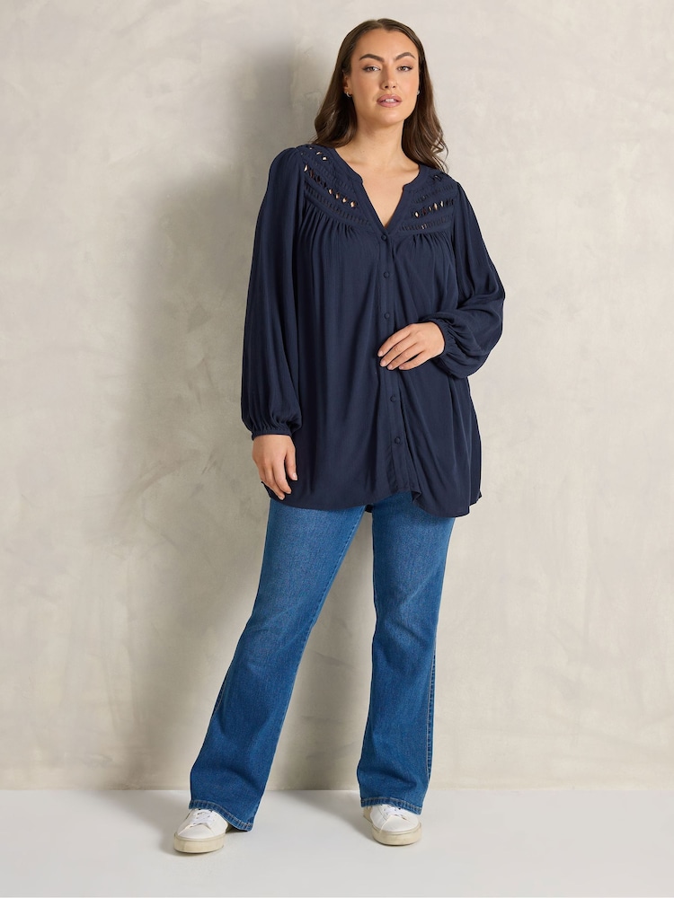 Evans Blue Long Sleeve Macrame Blouse - Image 2 of 5 Evans Blue Long Sleeve Macrame Blouse - Image 2 of 5