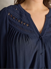 Evans Blue Long Sleeve Macrame Blouse - Image 4 of 5