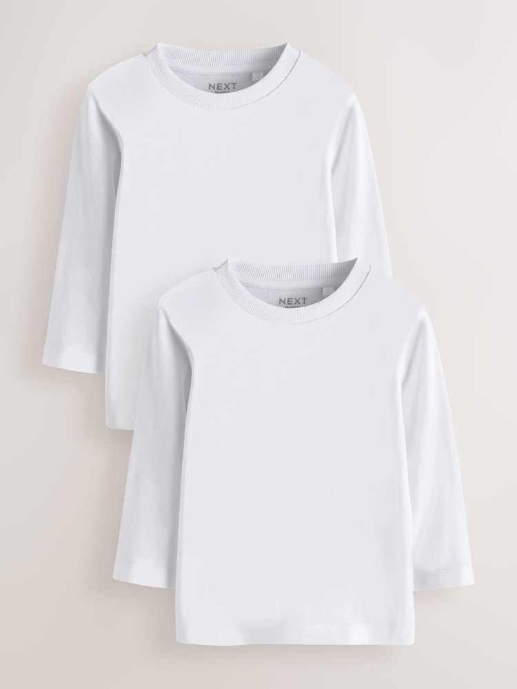 White Long Sleeve Plain T-Shirts 2 Pack (3mths-7yrs) - Image 1 of 6 White Long Sleeve Plain T-Shirts 2 Pack (3mths-7yrs) - Image 1 of 6