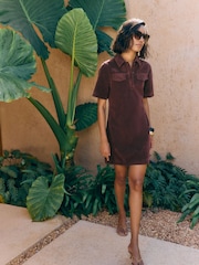 Friends Like These Burgundy Red Faux Suede Pocket A Line Mini Dress - Image 3 of 6