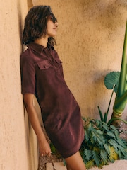 Friends Like These Burgundy Red Faux Suede Pocket A Line Mini Dress - Image 5 of 6