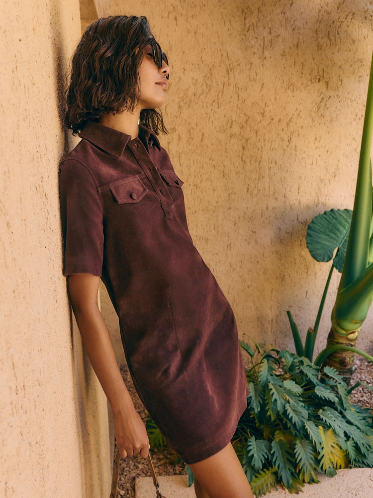 burgundy faux suede dress Womens Friends Like These Burgundy Red Faux Suede Pocket A Line Mini Dress US 4