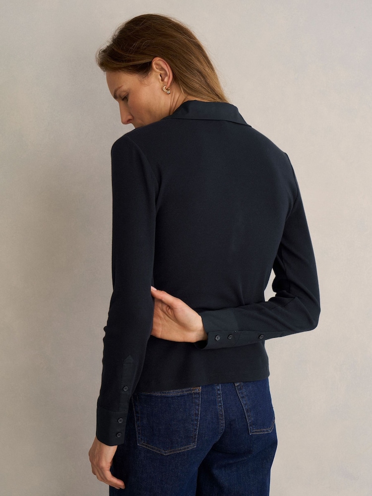 Hobbs Blue Lennox Ribbed Shirt - Image 2 of 4 Hobbs Blue Lennox Ribbed Shirt - Image 2 of 4