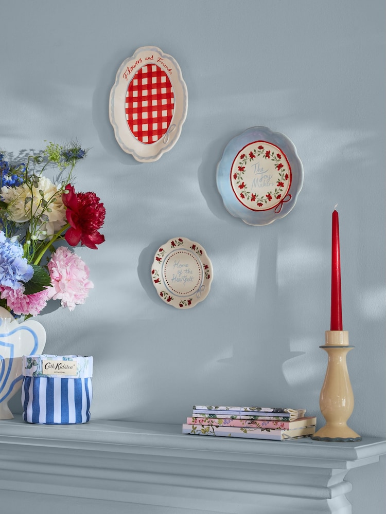 Cath Kidston Set of 3 Red/Blue Hanging Wall Plates - Image 1 of 5 Cath Kidston Set of 3 Red/Blue Hanging Wall Plates - Image 1 of 5