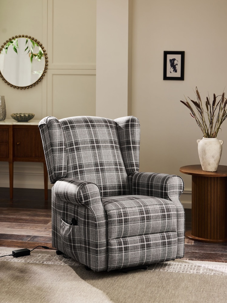 Smart Woven Check Grey Sherlock Recliner Chair - Image 1 of 15 Smart Woven Check Grey Sherlock Recliner Chair - Image 1 of 15