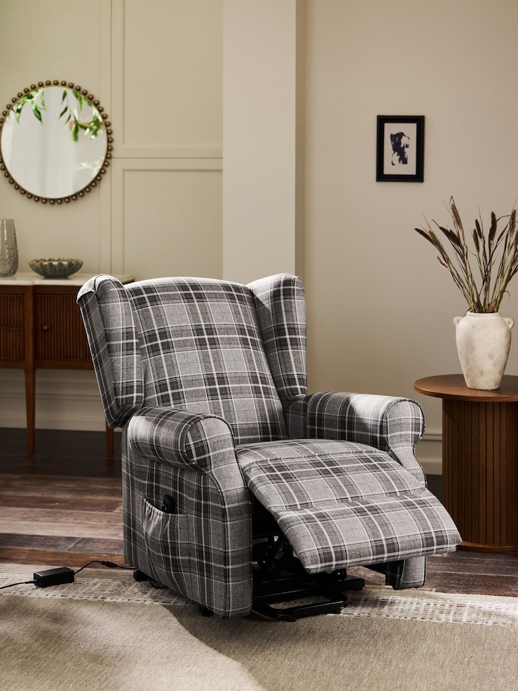 Smart Woven Check Grey Sherlock Recliner Chair - Image 2 of 15 Smart Woven Check Grey Sherlock Recliner Chair - Image 2 of 15