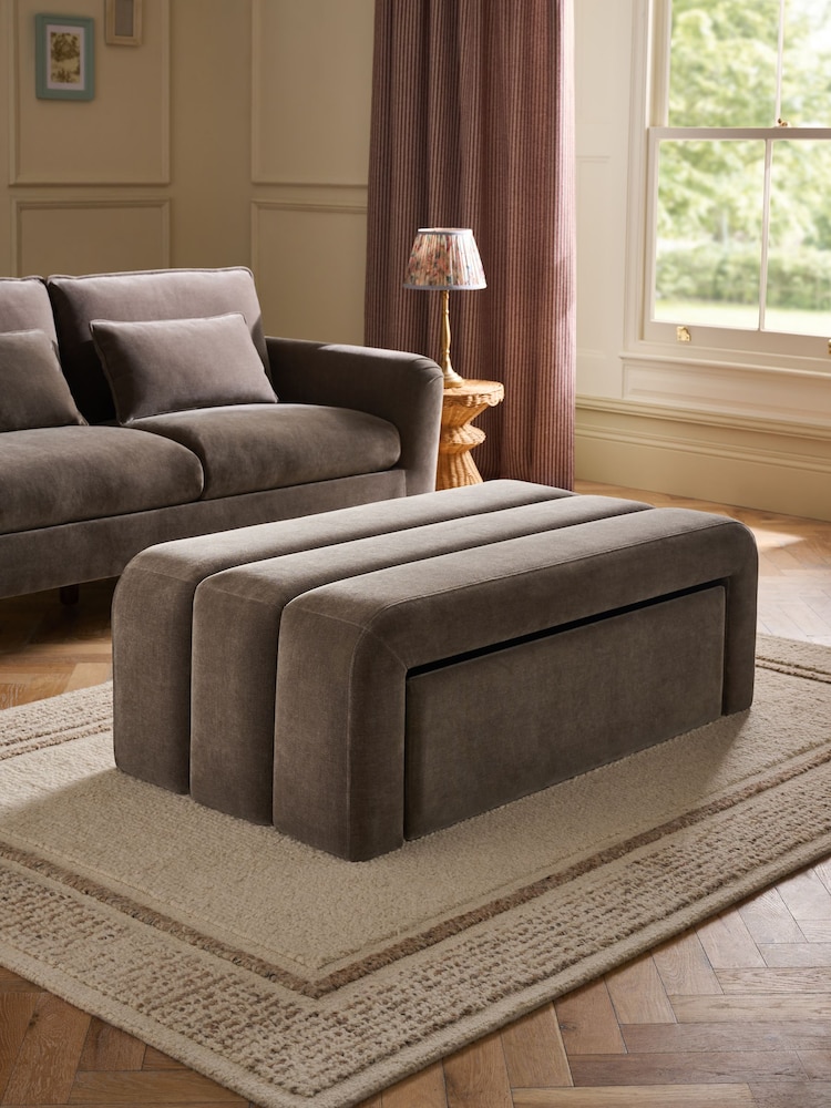 Opulent Chenille Mink Brown Stella Storage Drawer Coffee Table - Image 1 of 8 Opulent Chenille Mink Brown Stella Storage Drawer Coffee Table - Image 1 of 8