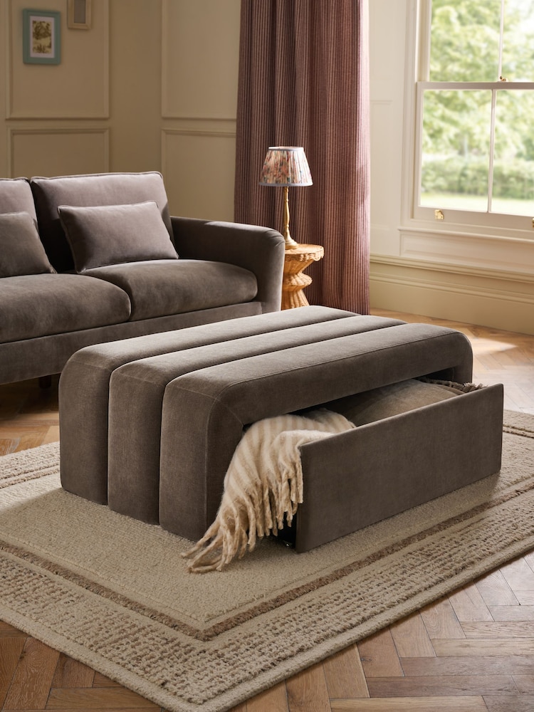 Opulent Chenille Mink Brown Stella Storage Drawer Coffee Table - Image 2 of 8 Opulent Chenille Mink Brown Stella Storage Drawer Coffee Table - Image 2 of 8
