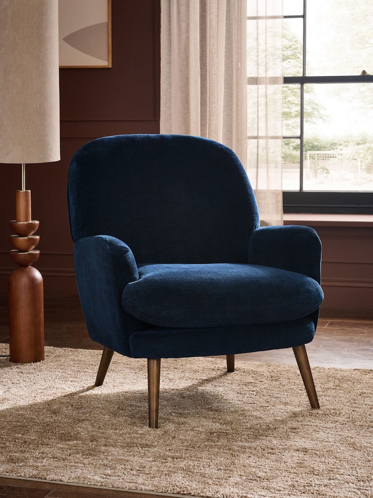 Cross Hatch Luxe Chenille Navy Blue Foxton Accent Chair - Image 1 of 10 Cross Hatch Luxe Chenille Navy Blue Foxton Accent Chair - Image 1 of 10