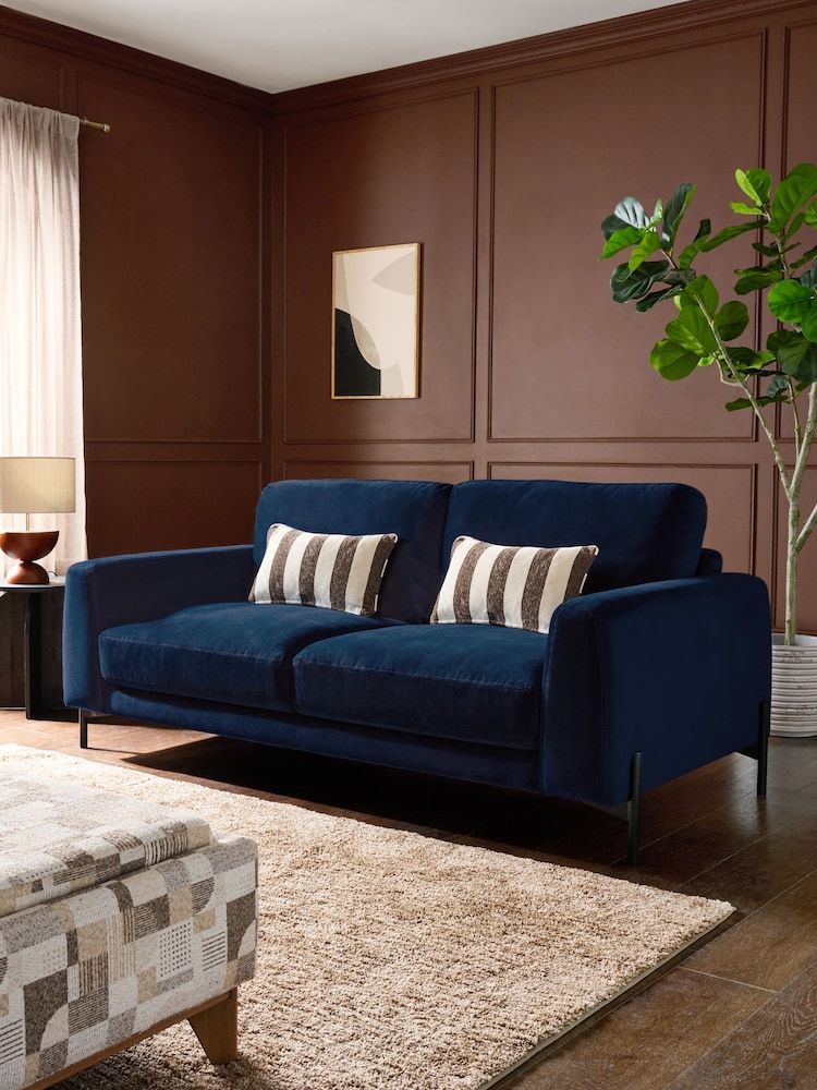 Soft Velvet Navy Blue Landon 3 Seater Sofa - Image 1 of 11