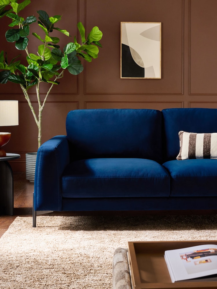 Soft Velvet Navy Blue Landon 3 Seater Sofa - Image 2 of 11