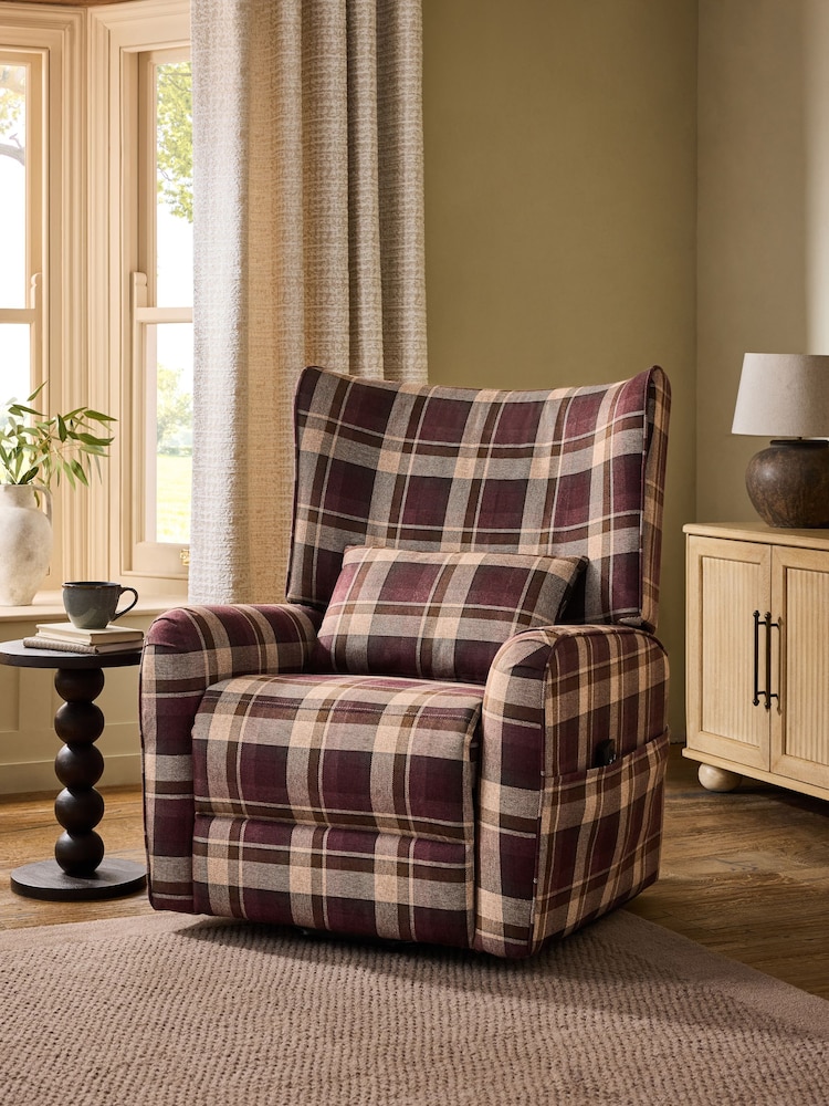 Cosy Check Plum Purple Pendry Recliner Chair - Image 1 of 13 Cosy Check Plum Purple Pendry Recliner Chair - Image 1 of 13
