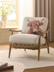 Tailored Linen Look Hamish Print Natural Hampton Wooden Accent Chair - Image 1 of 9