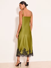 Lipsy Green Lace Trim Satin Strappy Midi Dress - Image 4 of 4