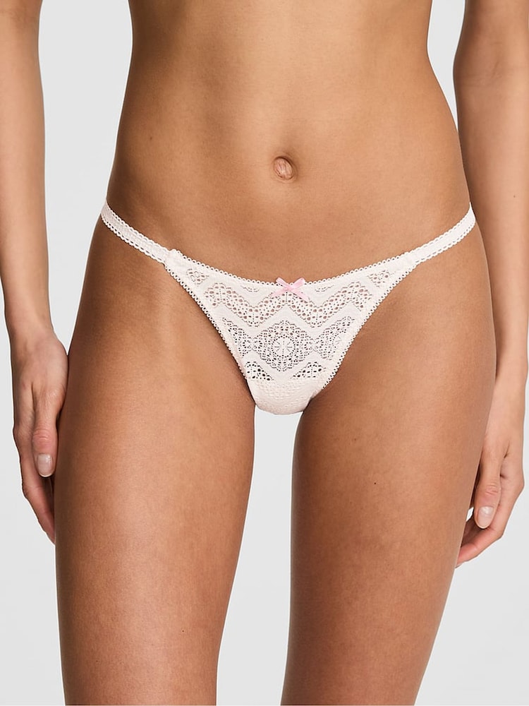 Victoria's Secret Pink Coconut White Mini Scoop Thong Crochet Lace Knickers - Image 1 of 2
