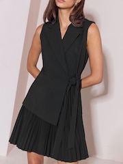 Lipsy Black 2 in 1 Blazer Pleated Tie Waist Mini Dress - Image 4 of 5