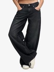 Superdry Black Mid Rise Baggy Jeans - Image 1 of 1