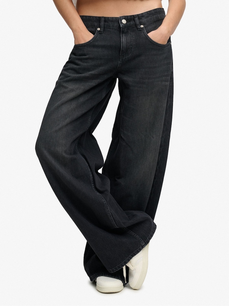 Superdry Black Mid Rise Baggy Jeans - Image 1 of 1