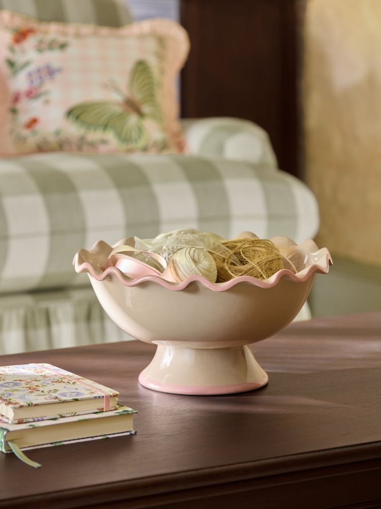 Cath Kidston Pink/Cream Footed Bowl - Image 1 of 5 Cath Kidston Pink/Cream Footed Bowl - Image 1 of 5