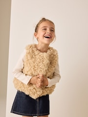 Neutral Curly Faux Fur Gilet (3-16yrs) - Image 1 of 4