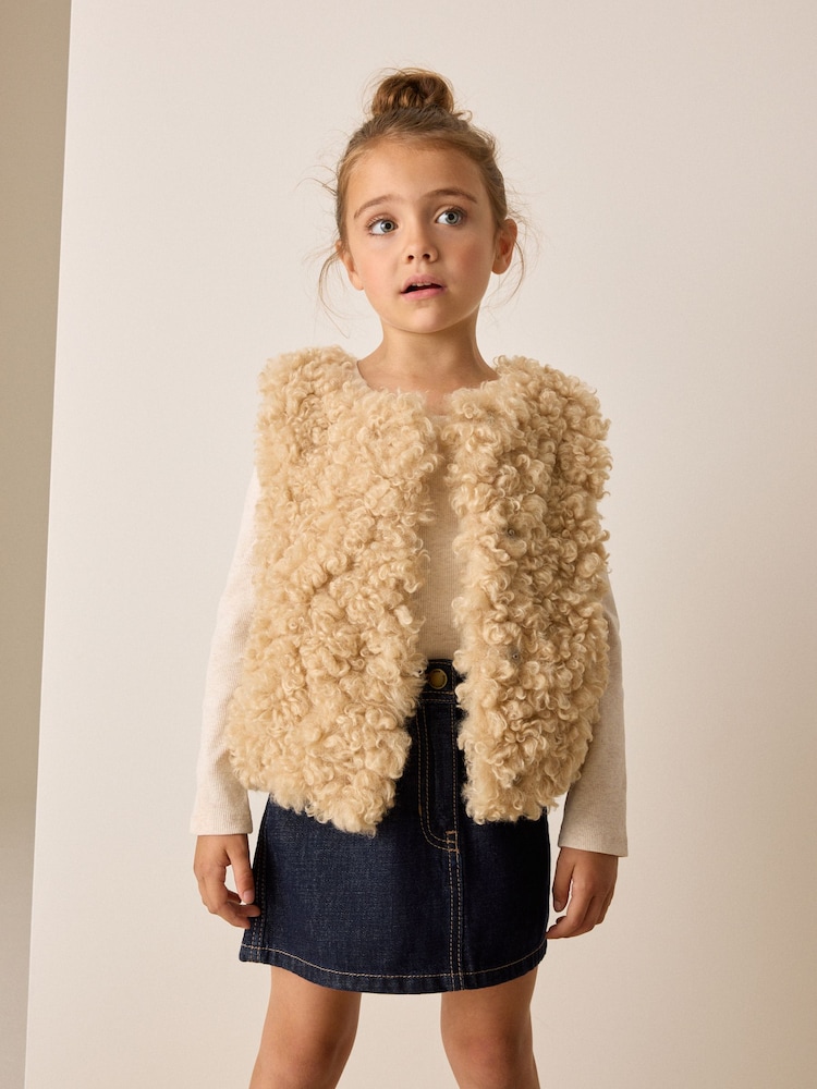 Neutral Curly Faux Fur Gilet (3-16yrs) - Image 2 of 4 Neutral Curly Faux Fur Gilet (3-16yrs) - Image 2 of 4