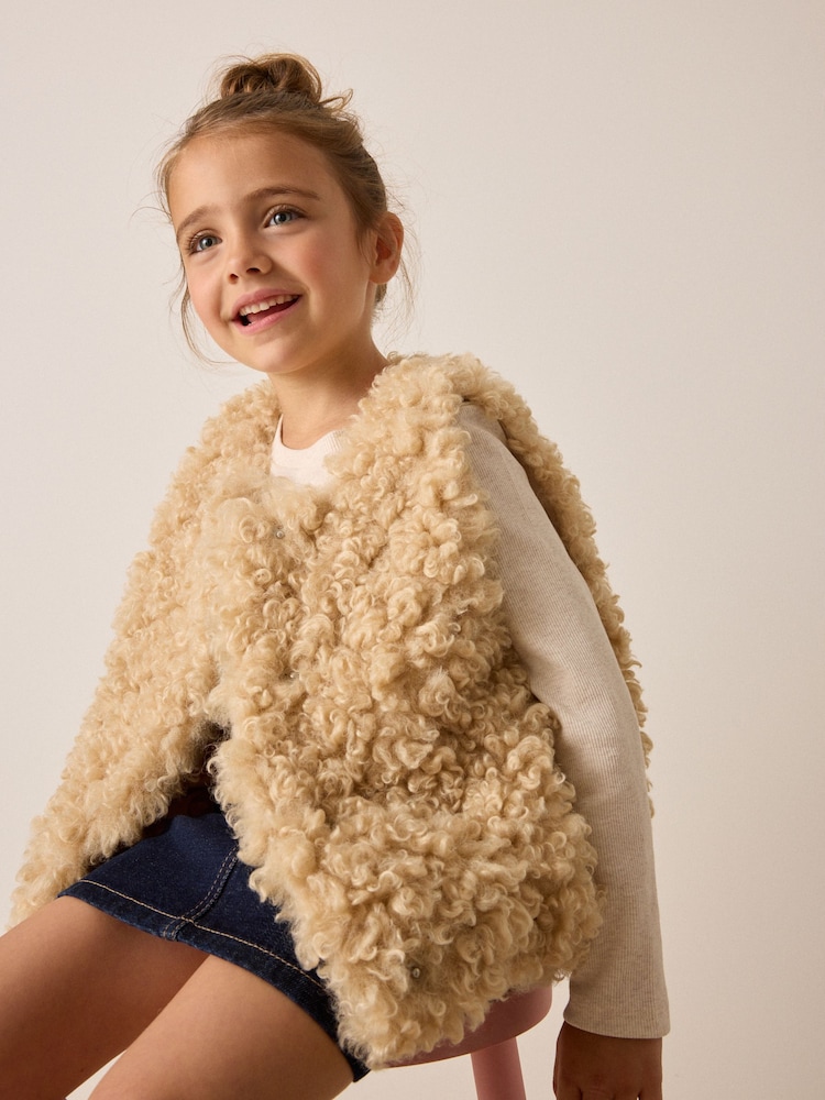 Neutral Curly Faux Fur Gilet (3-16yrs) - Image 4 of 4 Neutral Curly Faux Fur Gilet (3-16yrs) - Image 4 of 4